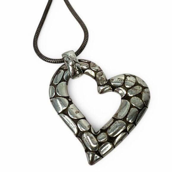 Brighton Pebble Heart Necklace Silver Pendant with 9" inch Chain - Picture 1 of 6